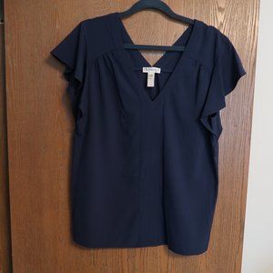 Neiman Marcus double V neck flounce sleeve blouse